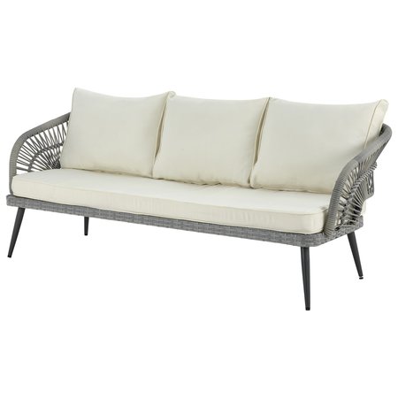 Manhattan Comfort Riviera Rope Wicker 4-Piece 5 Seater Patio Conversation Set with Cushions in Cream OD-CV015-CR